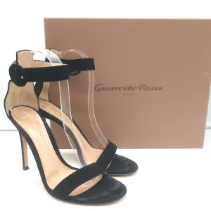 Gianvito Rossi Portofino 105 Sandals Black Suede Size 37 Ankle Strap Heels