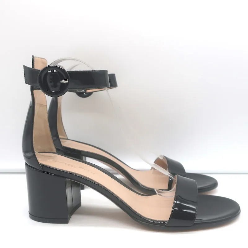 Gianvito Rossi Versilia Ankle Strap Sandals Black Patent Leather Size 40.5 NEW