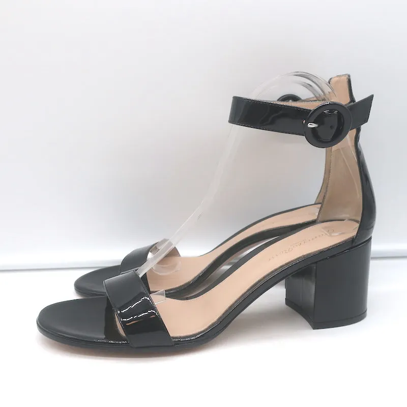 Gianvito Rossi Versilia Ankle Strap Sandals Black Patent Leather Size 40.5 NEW