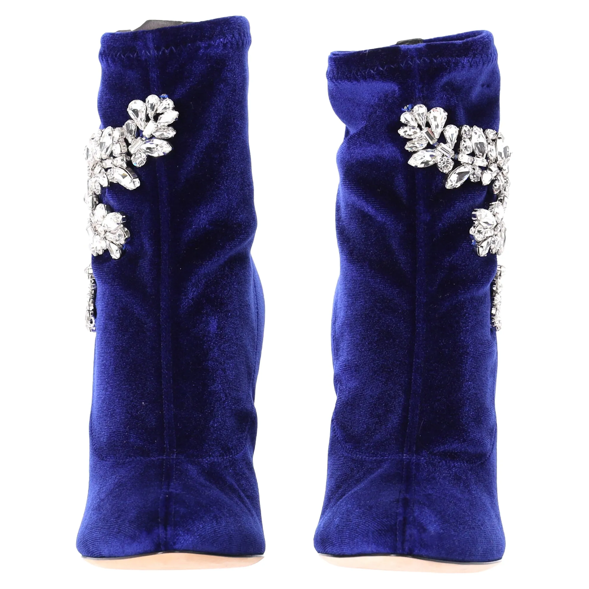 Giuseppe Zanotti Celesta Crystal Embellisehd Ankle Boots in Blue Velvet