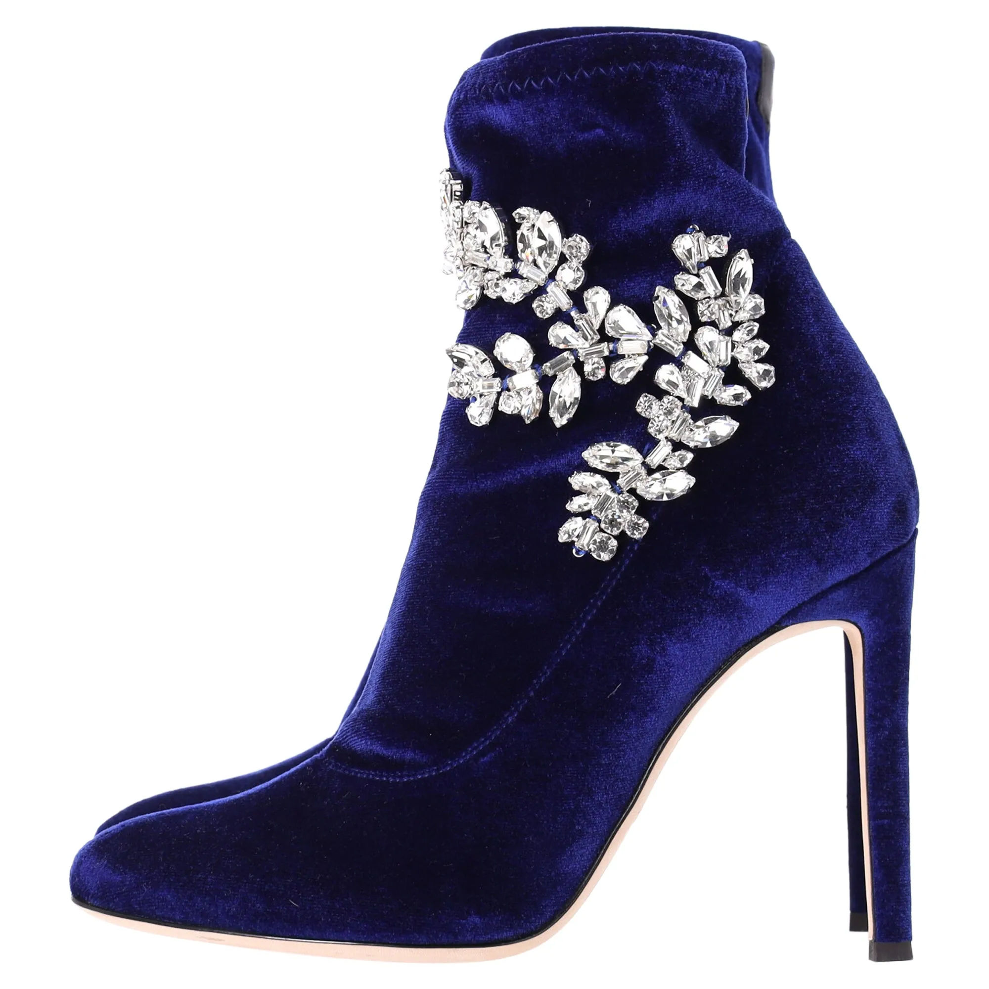 Giuseppe Zanotti Celesta Crystal Embellisehd Ankle Boots in Blue Velvet
