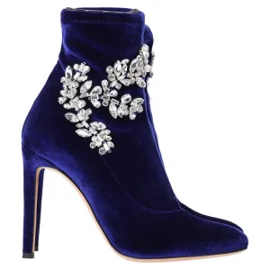 Giuseppe Zanotti Celesta Crystal Embellisehd Ankle Boots in Blue Velvet