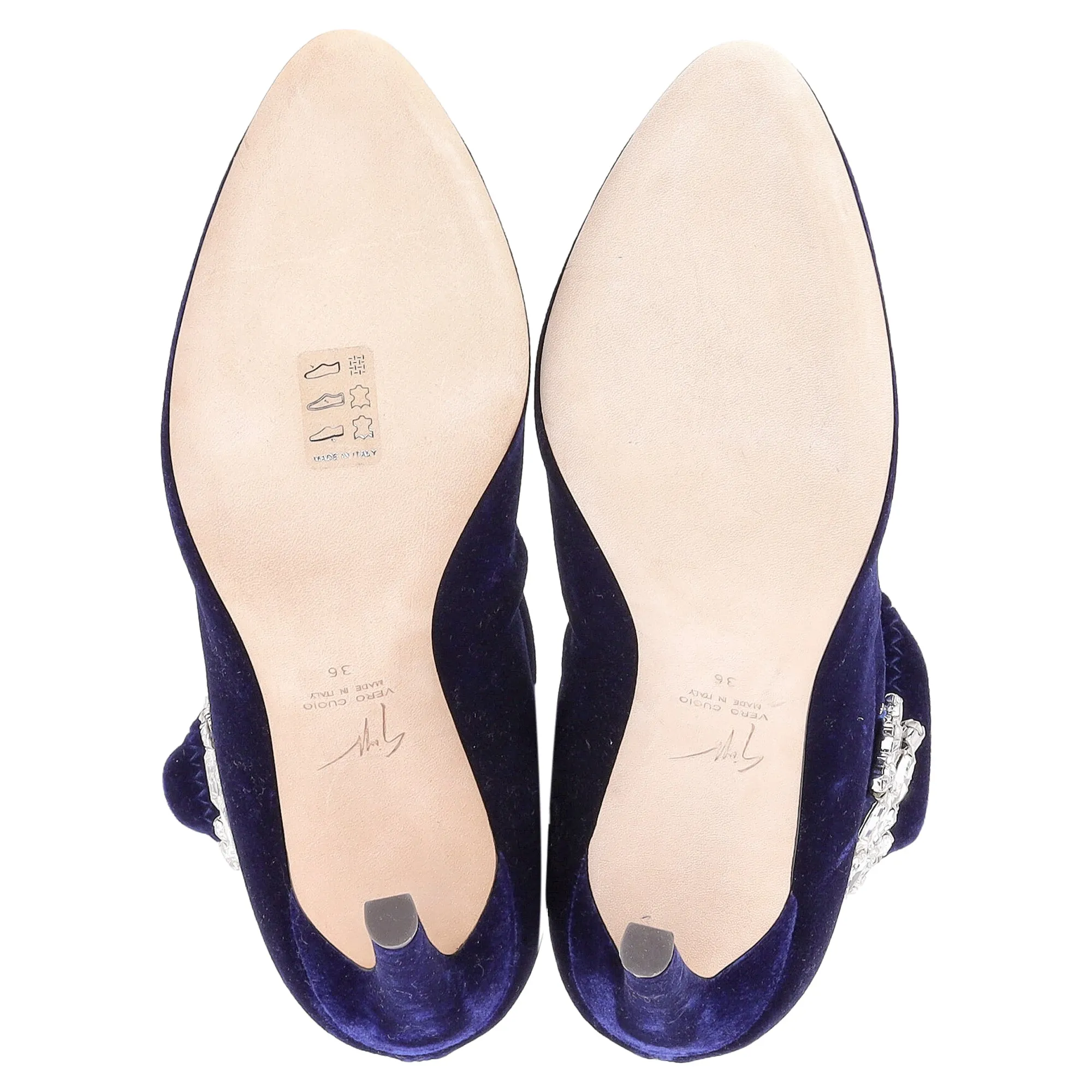 Giuseppe Zanotti Celesta Crystal Embellisehd Ankle Boots in Blue Velvet