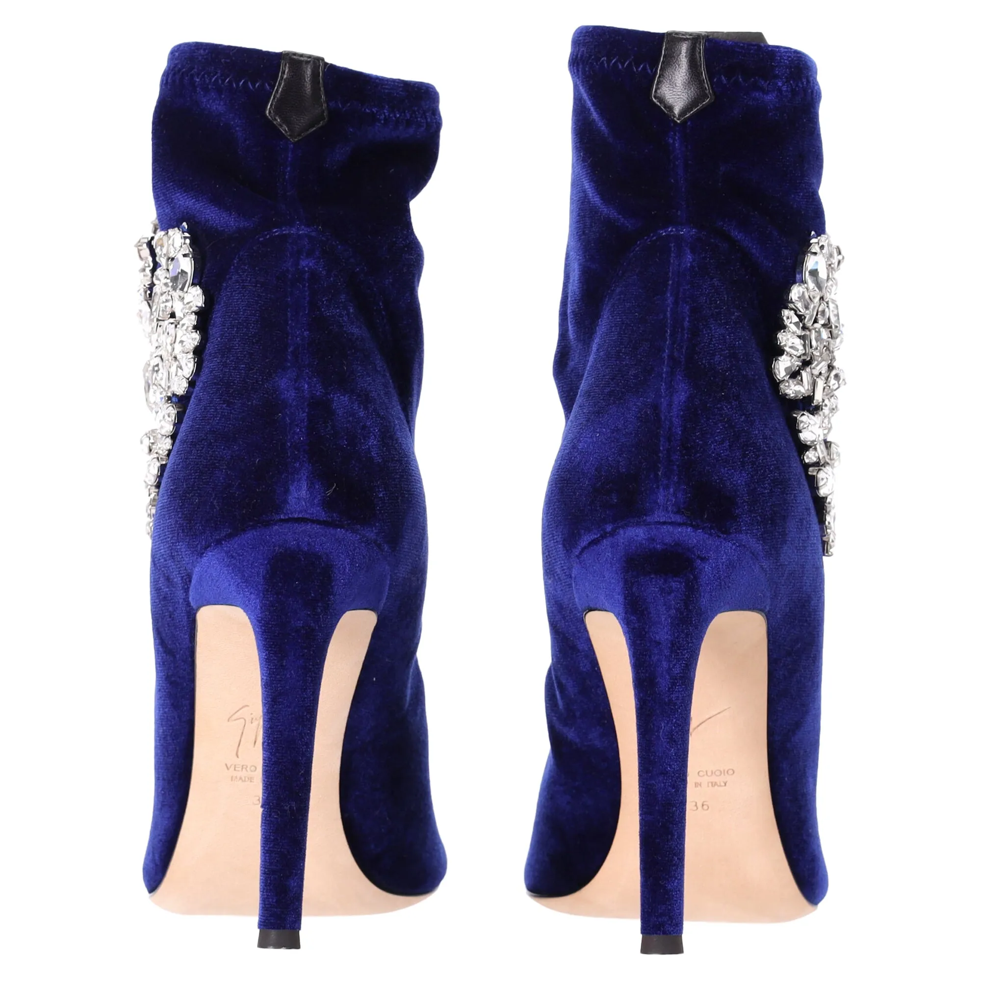 Giuseppe Zanotti Celesta Crystal Embellisehd Ankle Boots in Blue Velvet