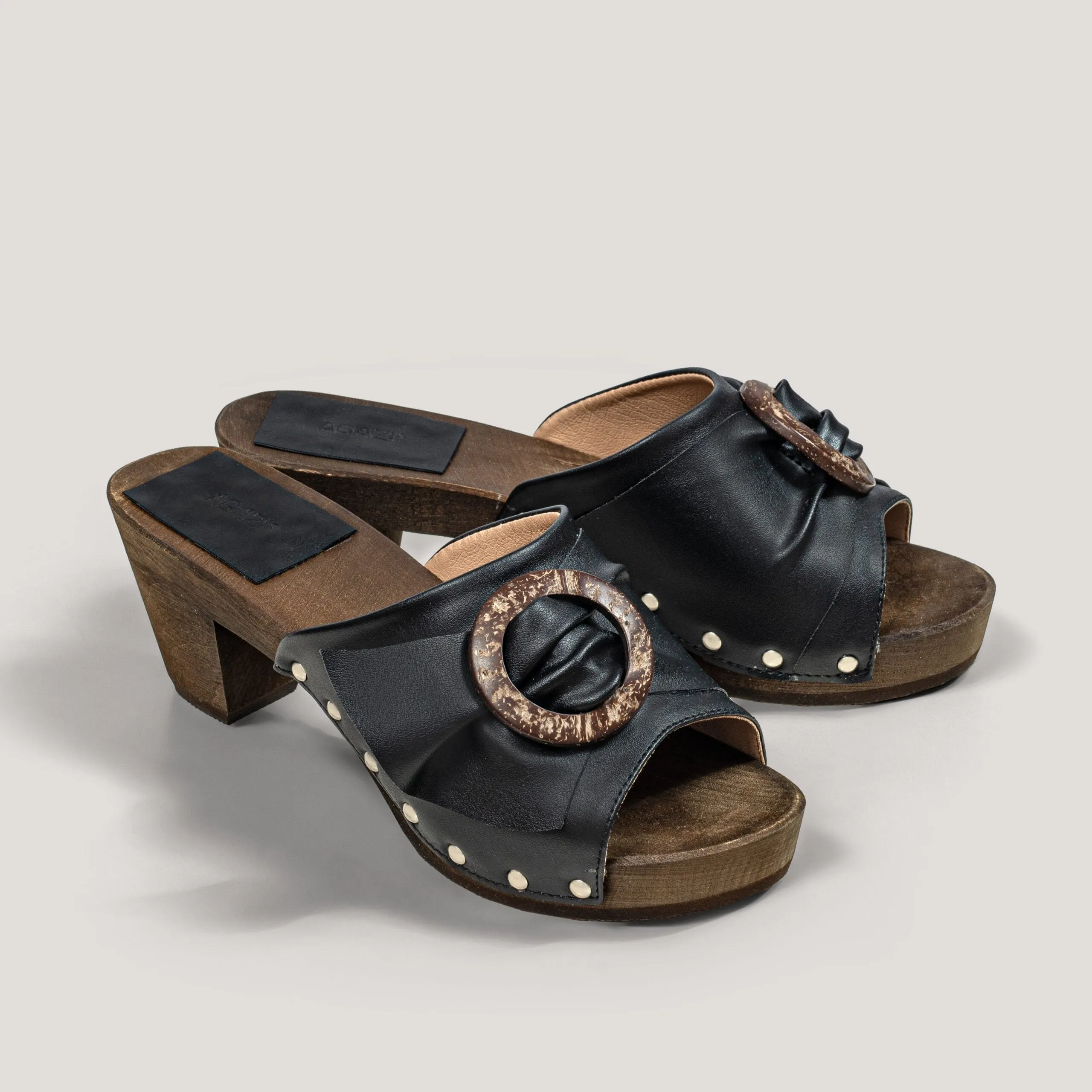 Grape Leather Vegan Wooden Clogs | Black