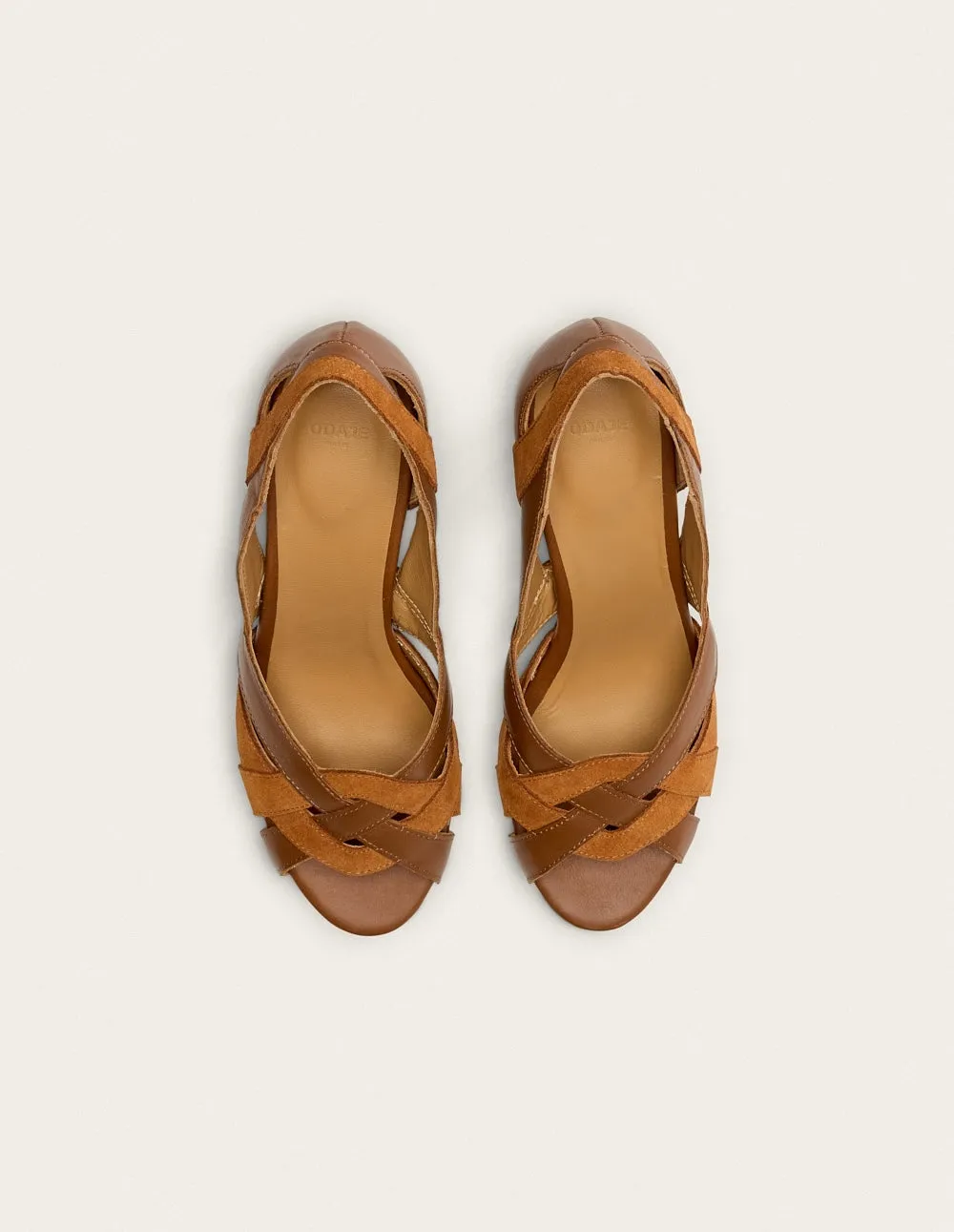 Heeled sandals Clémentine H - Cognac leather and suede