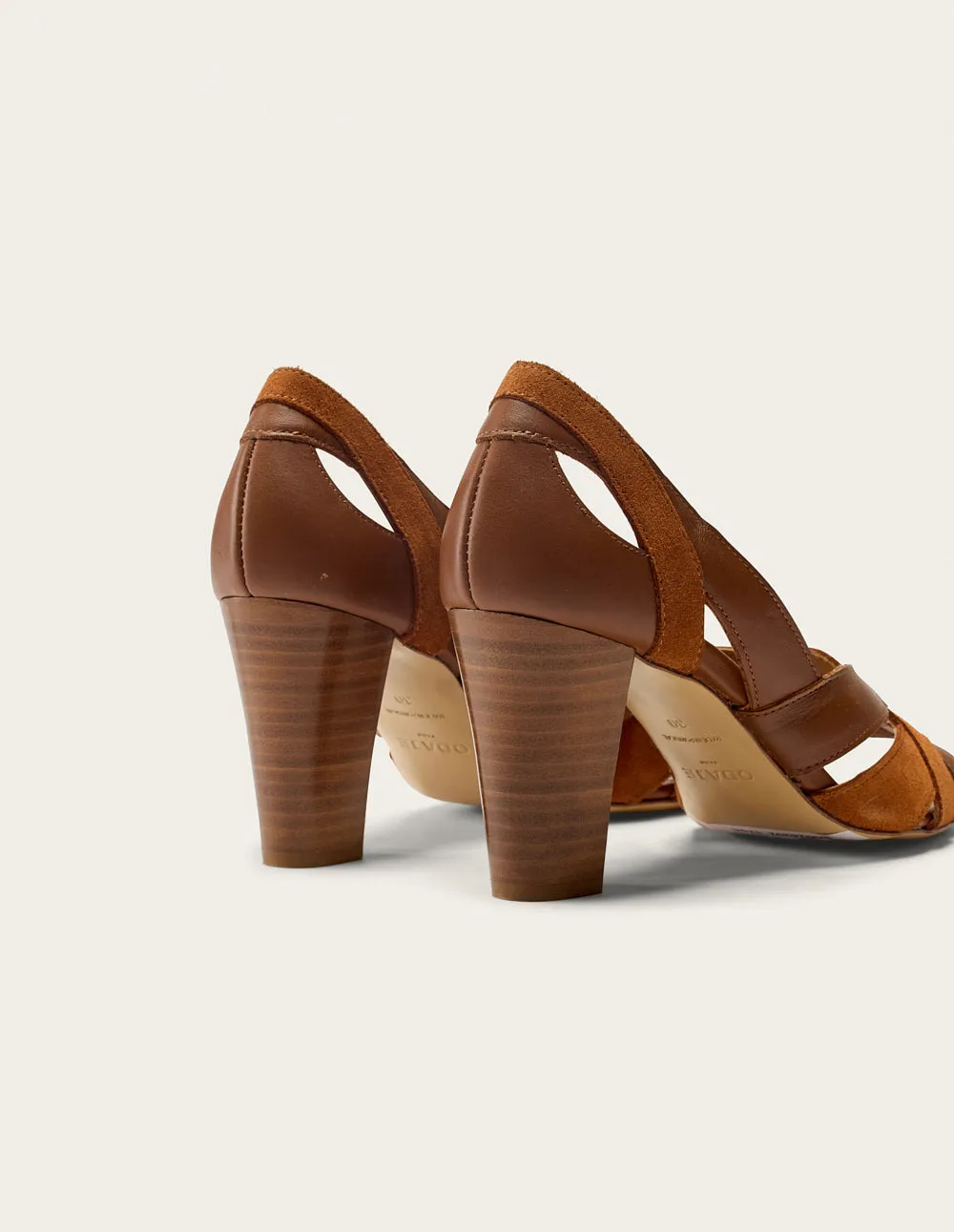 Heeled sandals Clémentine H - Cognac leather and suede