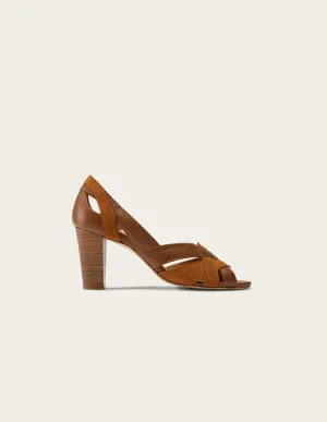 Heeled sandals Clémentine H - Cognac leather and suede
