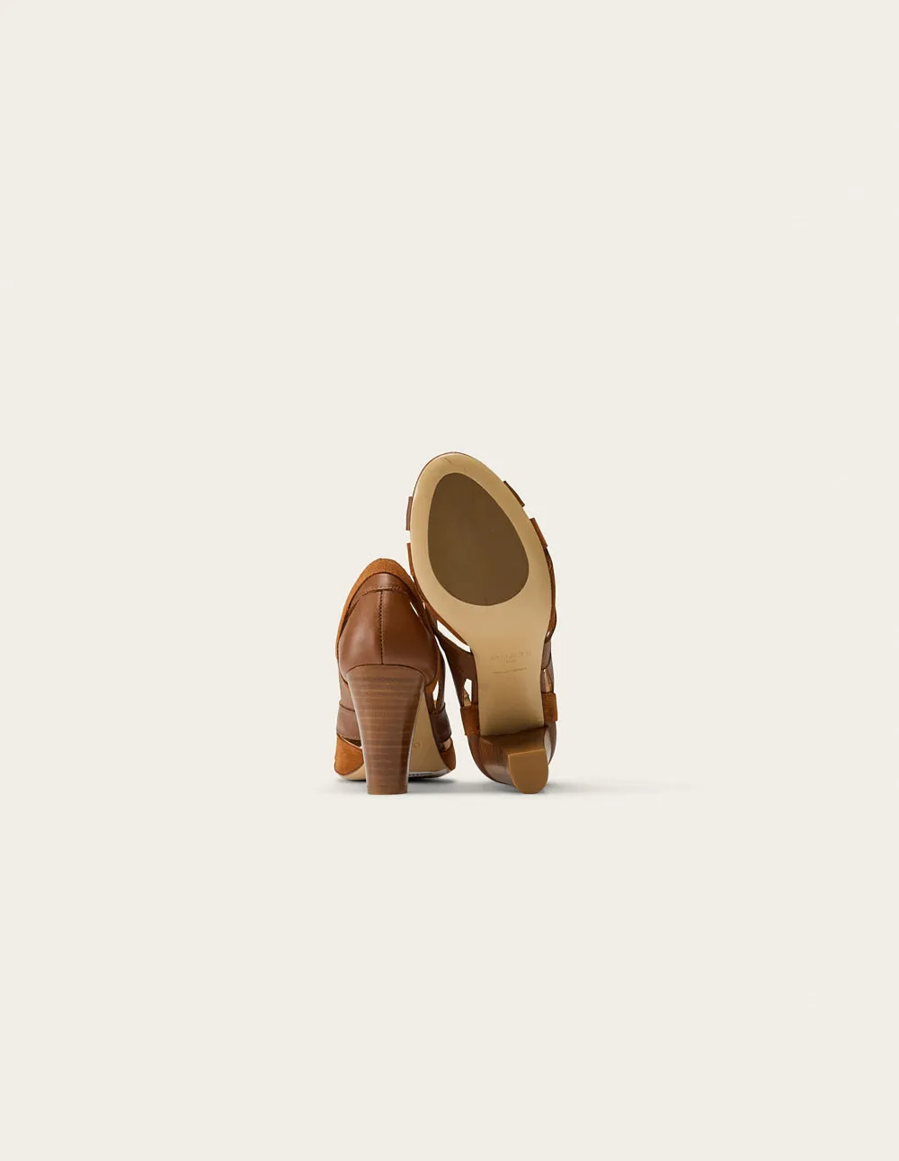 Heeled sandals Clémentine H - Cognac leather and suede