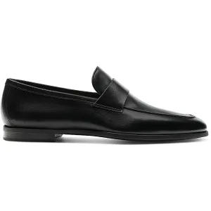 Heros Black Mens Solid Leather Loafers