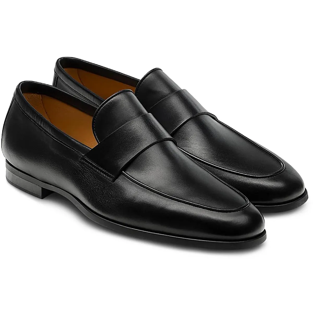 Heros Black Mens Solid Leather Loafers