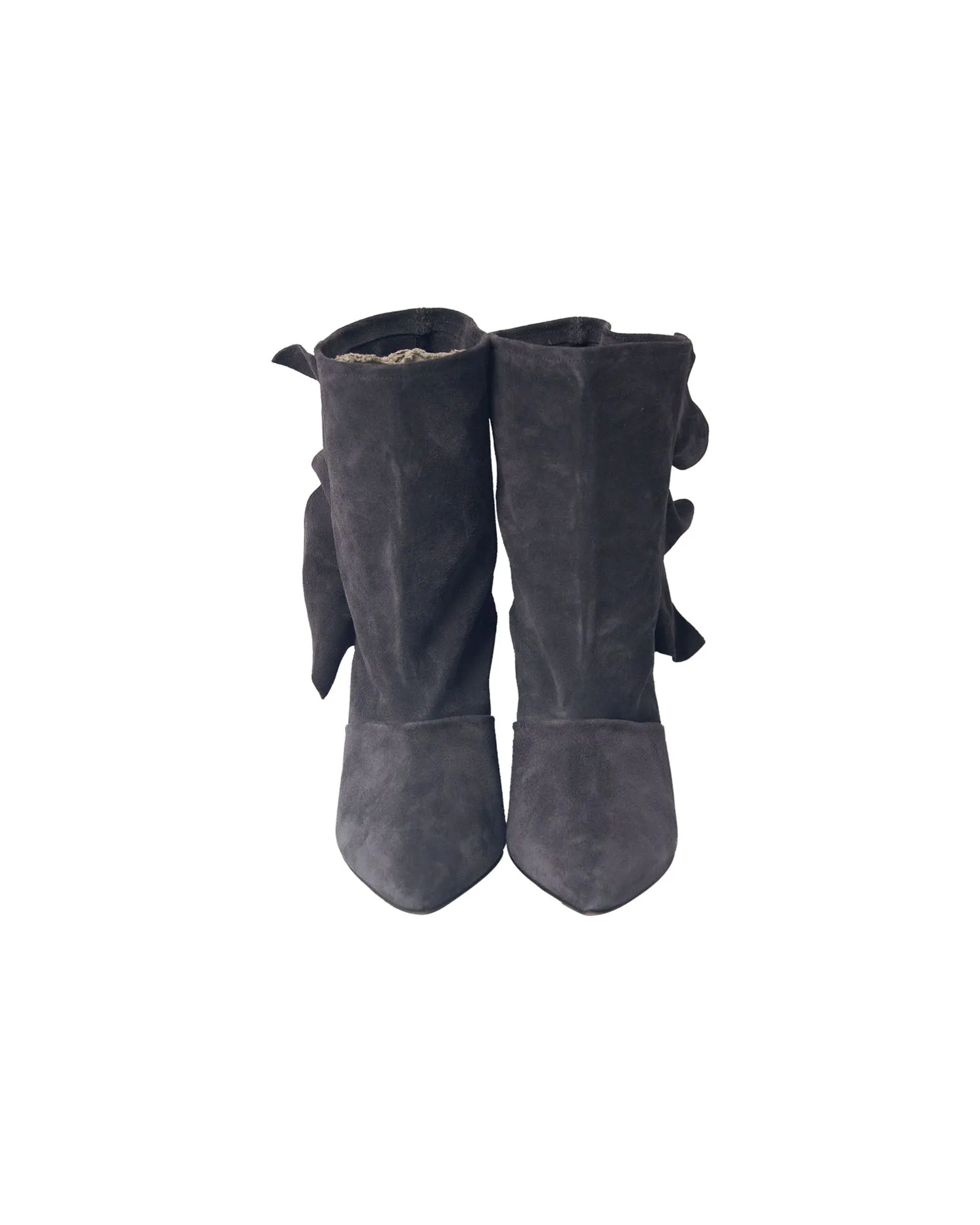 Iro Ruffle Trimmed Ankle Boots in Grey Suede