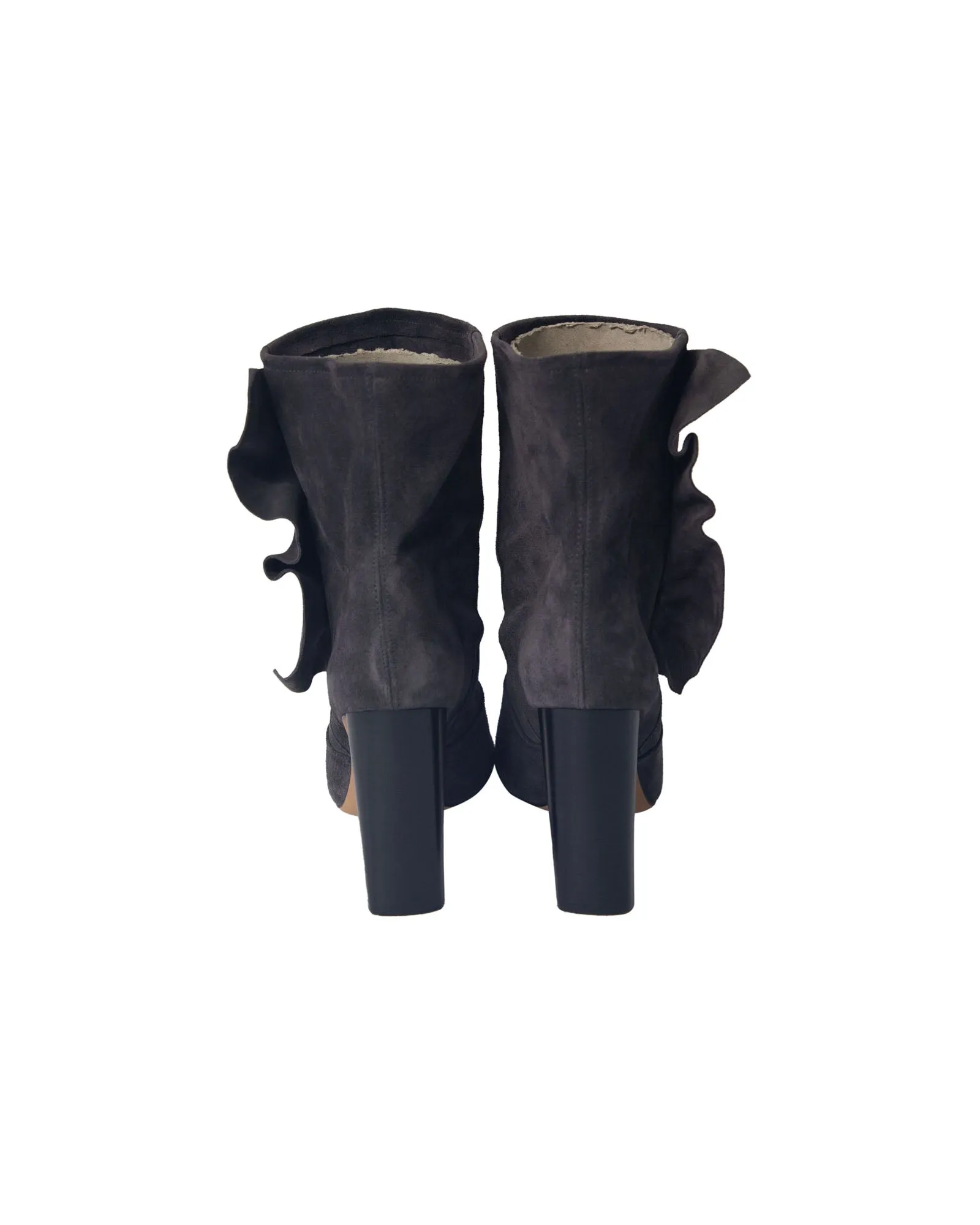 Iro Ruffle Trimmed Ankle Boots in Grey Suede