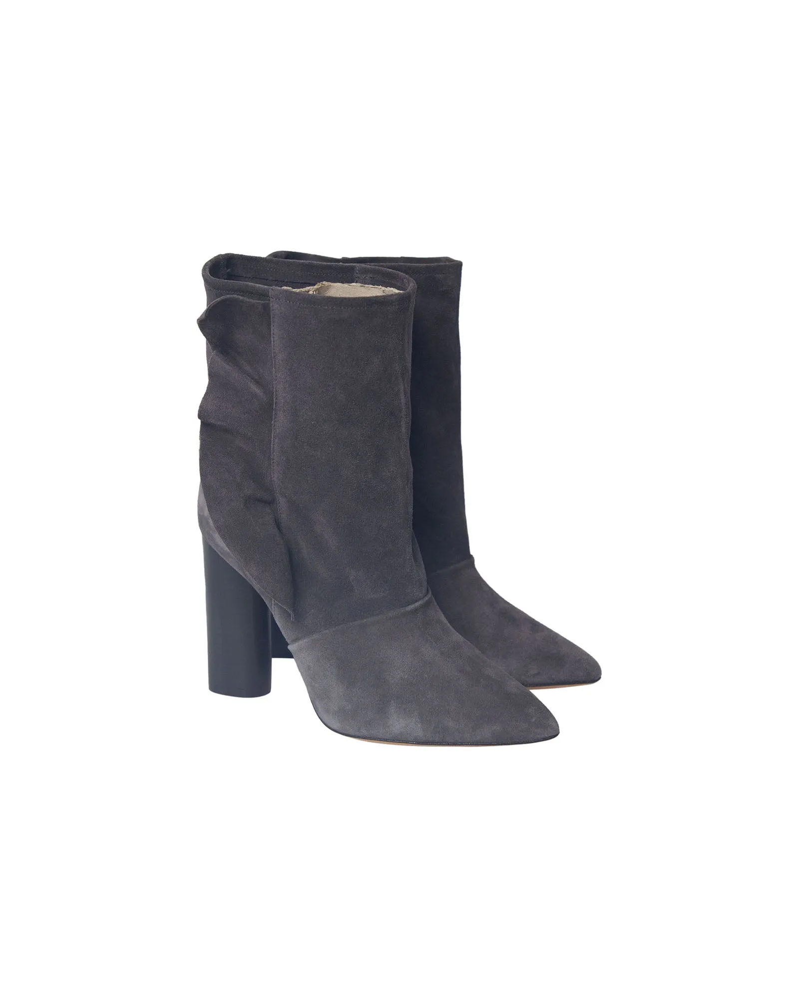 Iro Ruffle Trimmed Ankle Boots in Grey Suede