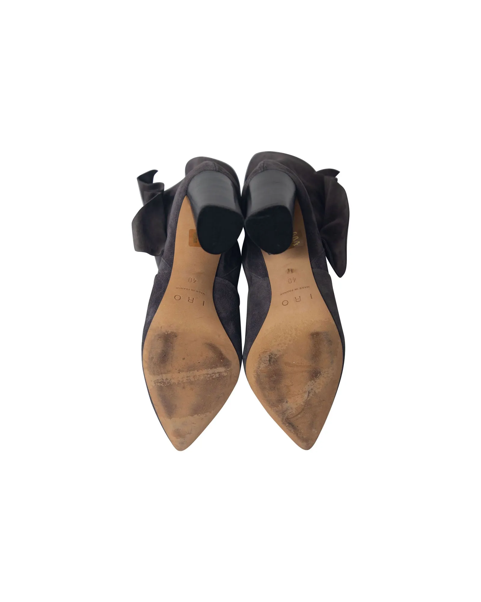Iro Ruffle Trimmed Ankle Boots in Grey Suede