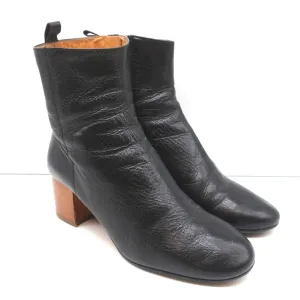 Isabel Marant Etoile Ankle Boots Drew Black Leather Size 37 Wood Heel Booties