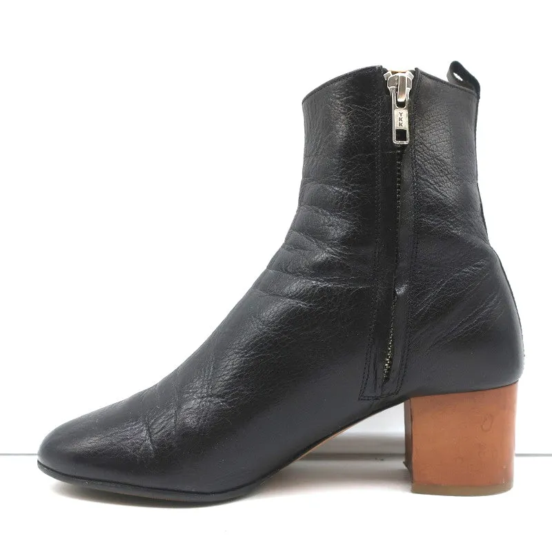 Isabel Marant Etoile Ankle Boots Drew Black Leather Size 37 Wood Heel Booties