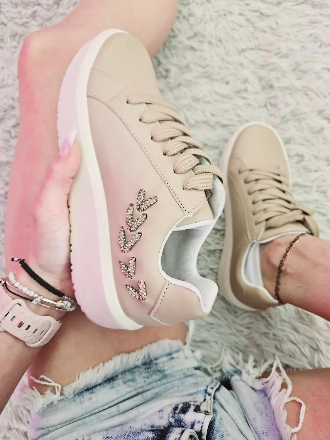 Ivy Rhinestone Walk All Day Sneakers In Tan