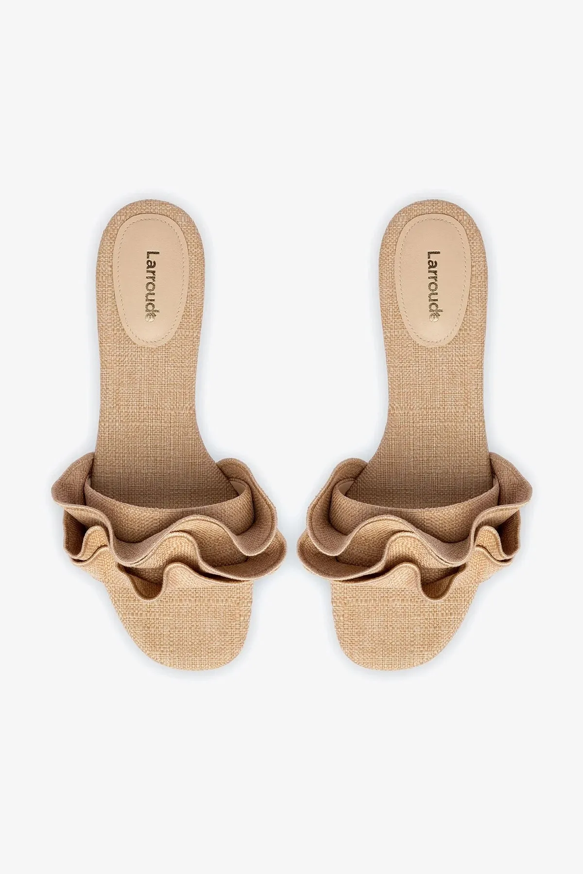 Ivy Ruffle Flat Mule In Beige Raffia