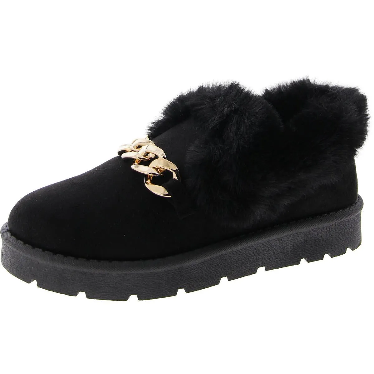 Jeopardy  Womens Chain Faux Fur Loafers