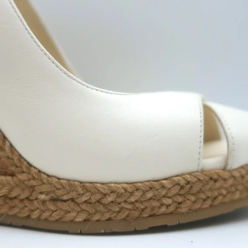 Jimmy Choo Amely 105 Slingback Cork Platform Wedge Sandals White Leather Size 39
