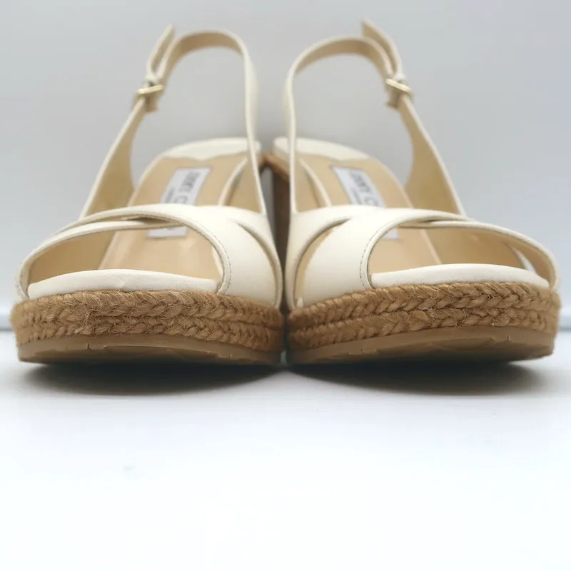 Jimmy Choo Amely 105 Slingback Cork Platform Wedge Sandals White Leather Size 39