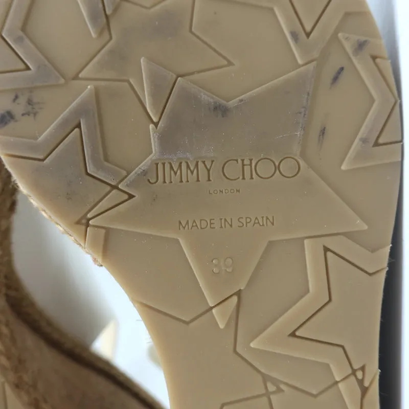 Jimmy Choo Amely 105 Slingback Cork Platform Wedge Sandals White Leather Size 39