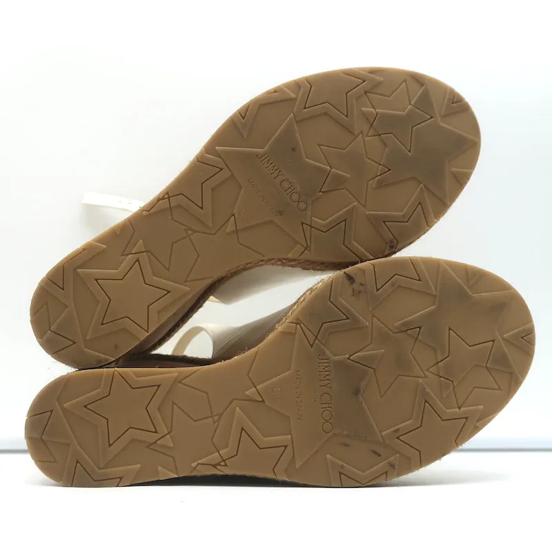 Jimmy Choo Amely 105 Slingback Cork Platform Wedge Sandals White Leather Size 39
