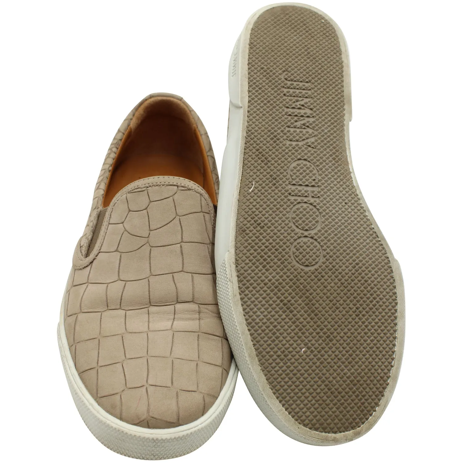 Jimmy Choo Croc-embossed Slip-on Sneakers in Nude Leather