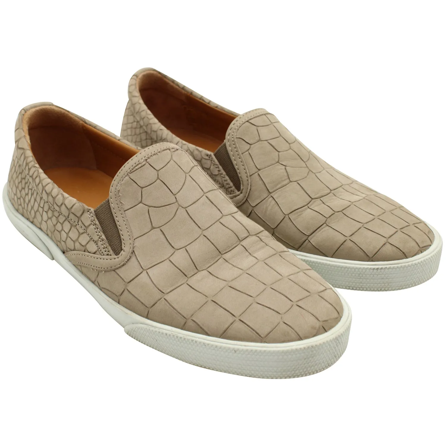 Jimmy Choo Croc-embossed Slip-on Sneakers in Nude Leather