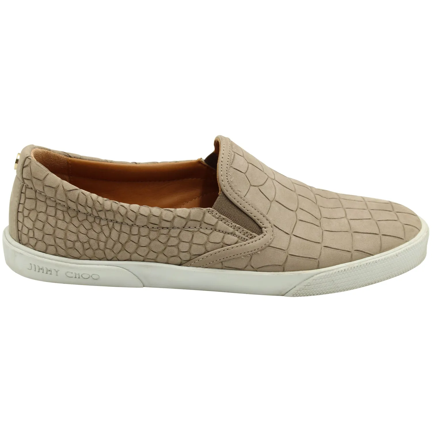 Jimmy Choo Croc-embossed Slip-on Sneakers in Nude Leather