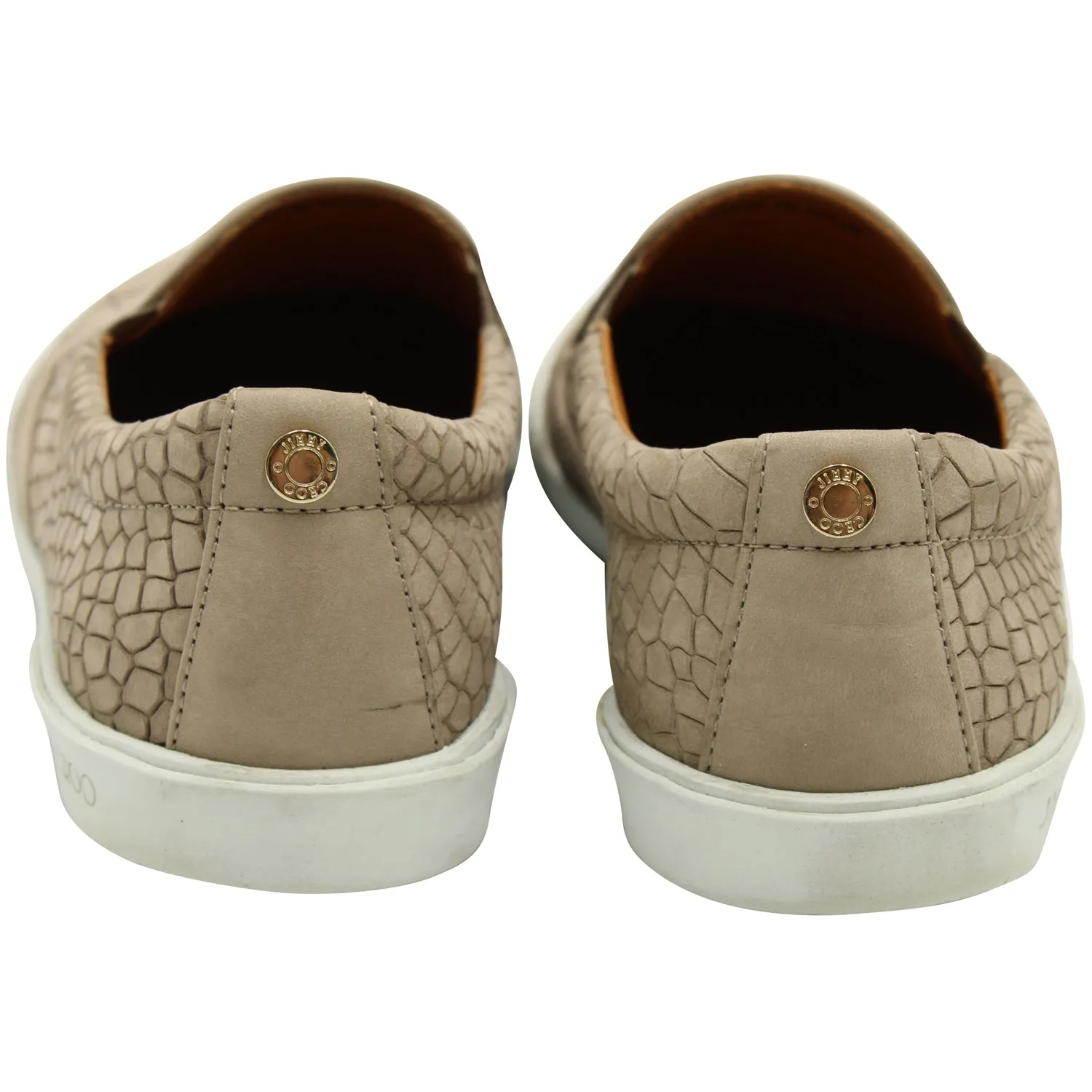 Jimmy Choo Croc-embossed Slip-on Sneakers in Nude Leather