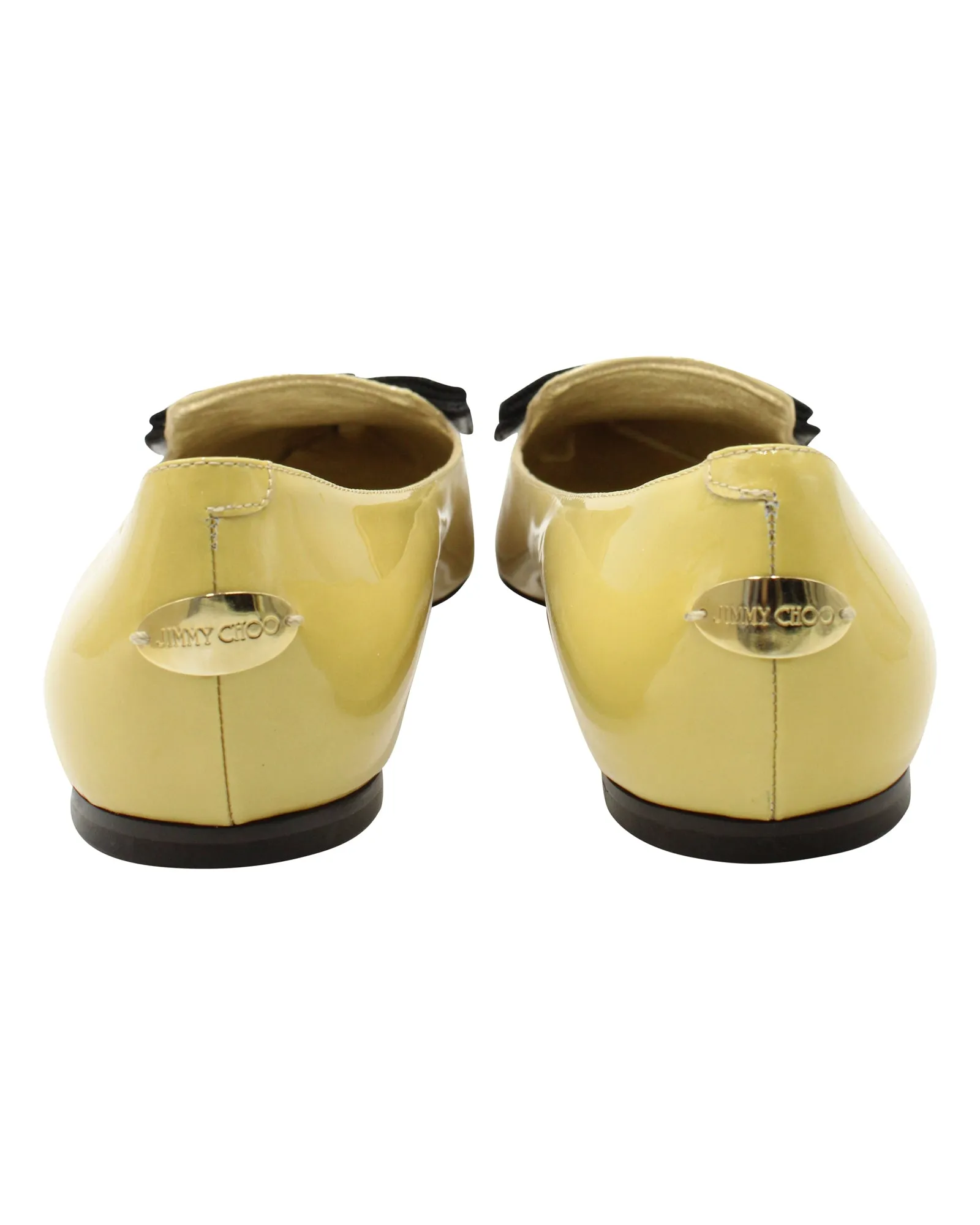 Jimmy Choo Gala Bow Pointed Flats in Yellow Patent Leather