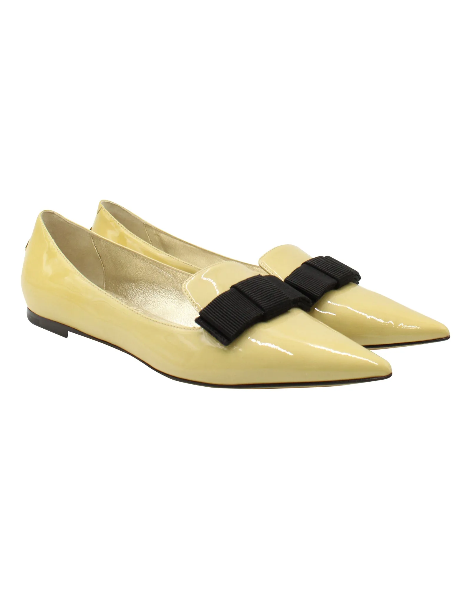 Jimmy Choo Gala Bow Pointed Flats in Yellow Patent Leather