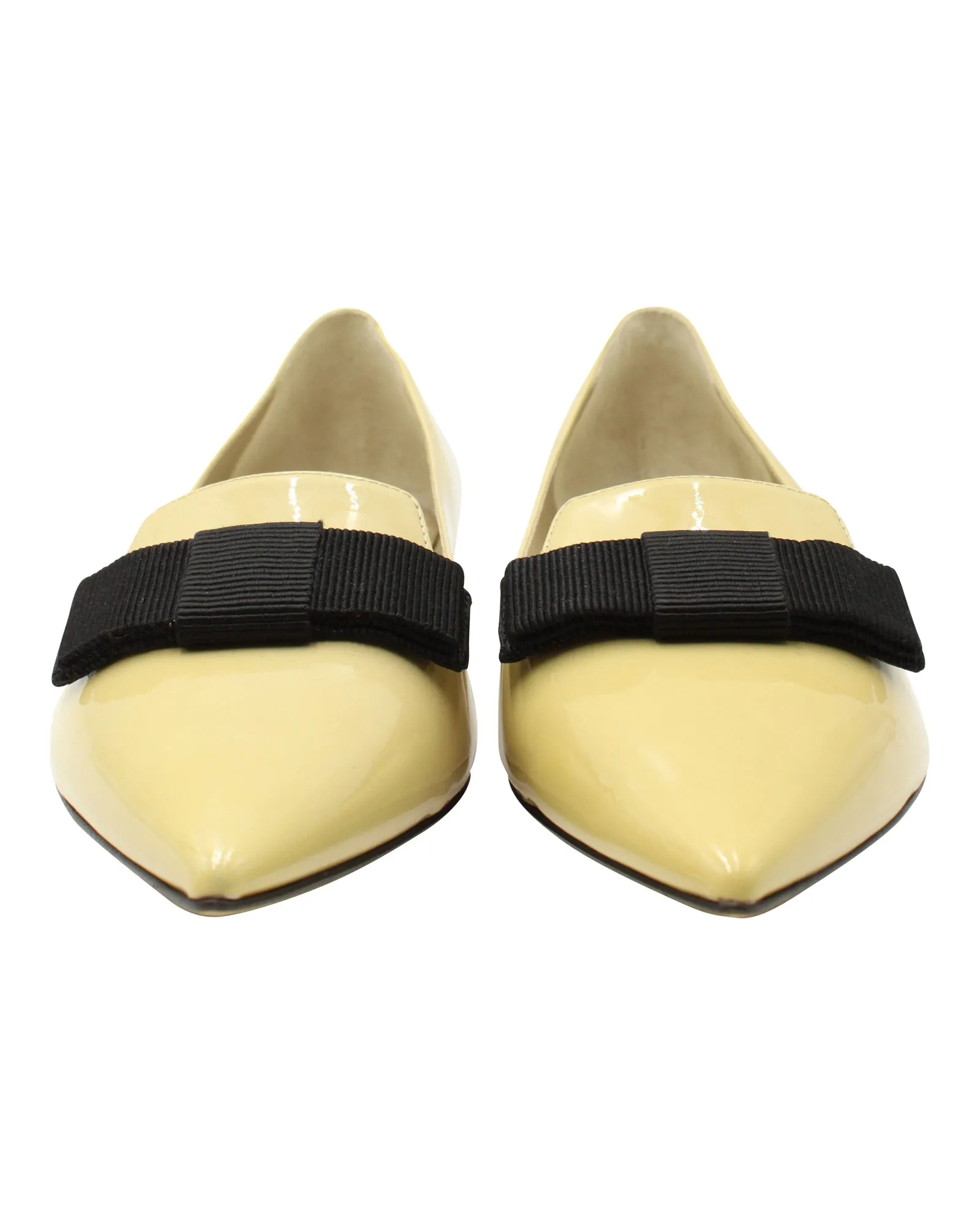 Jimmy Choo Gala Bow Pointed Flats in Yellow Patent Leather