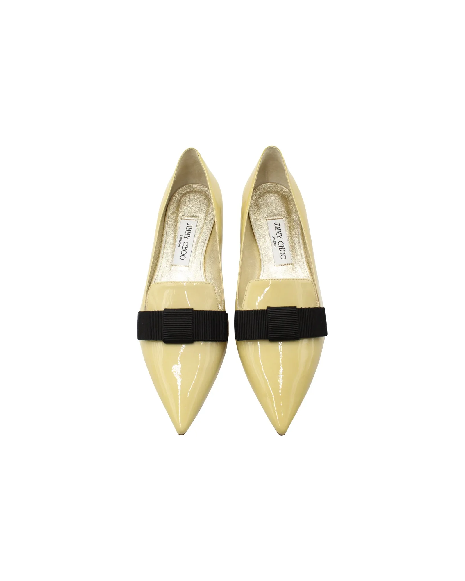 Jimmy Choo Gala Bow Pointed Flats in Yellow Patent Leather