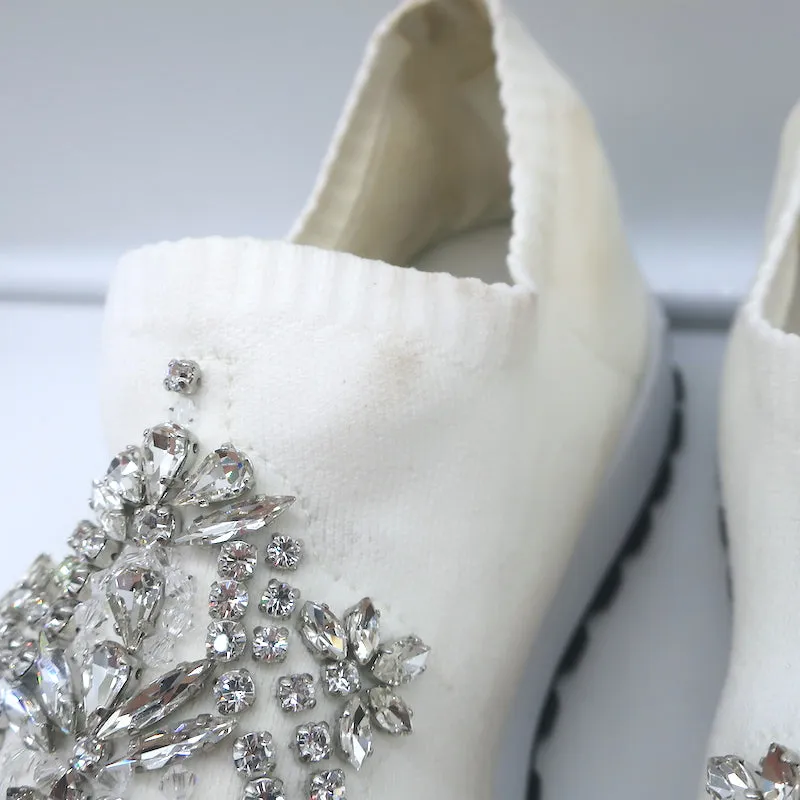 Jimmy Choo Verona Crystal-Embellished Knit Sneakers White Size 39