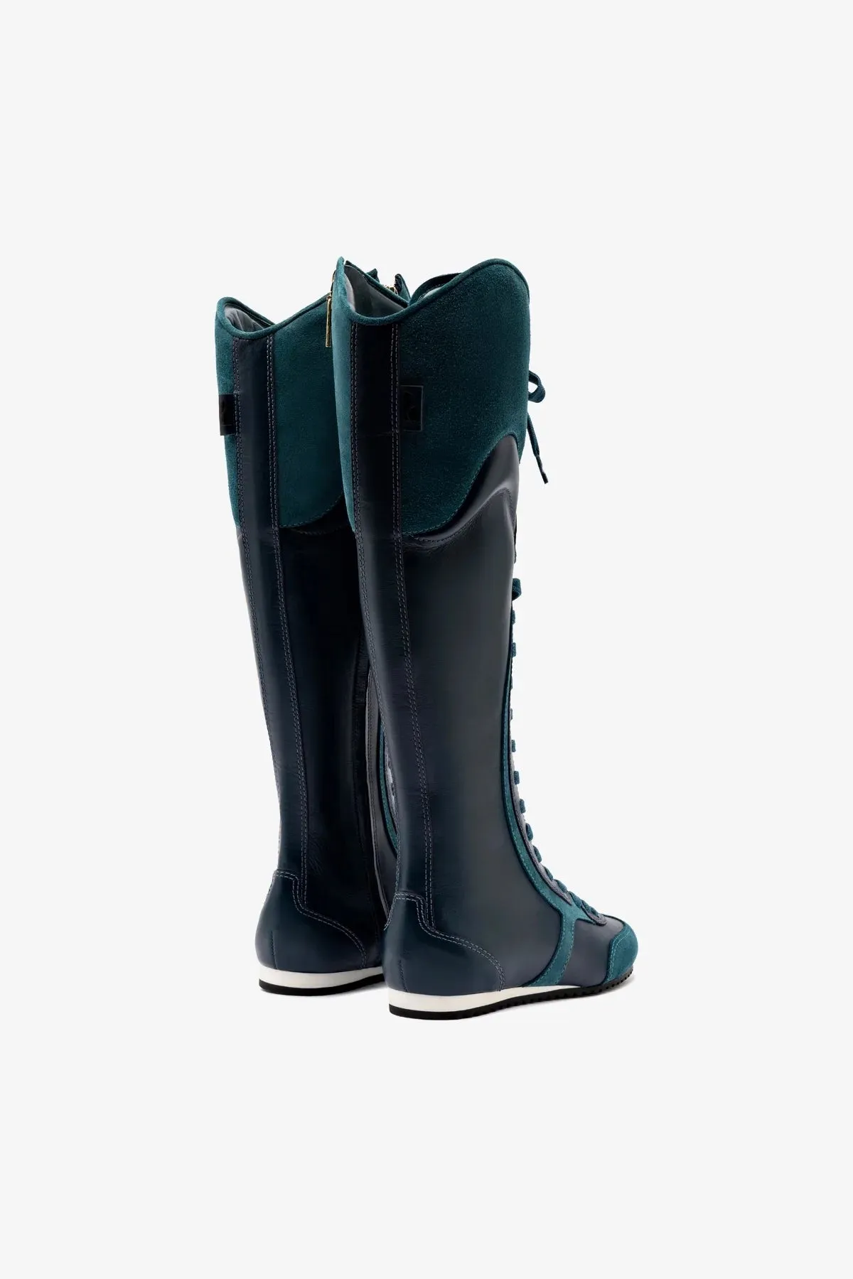 Larroudé x Jonathan Cohen Flat Hi Sneaker Boot In Teal Suede