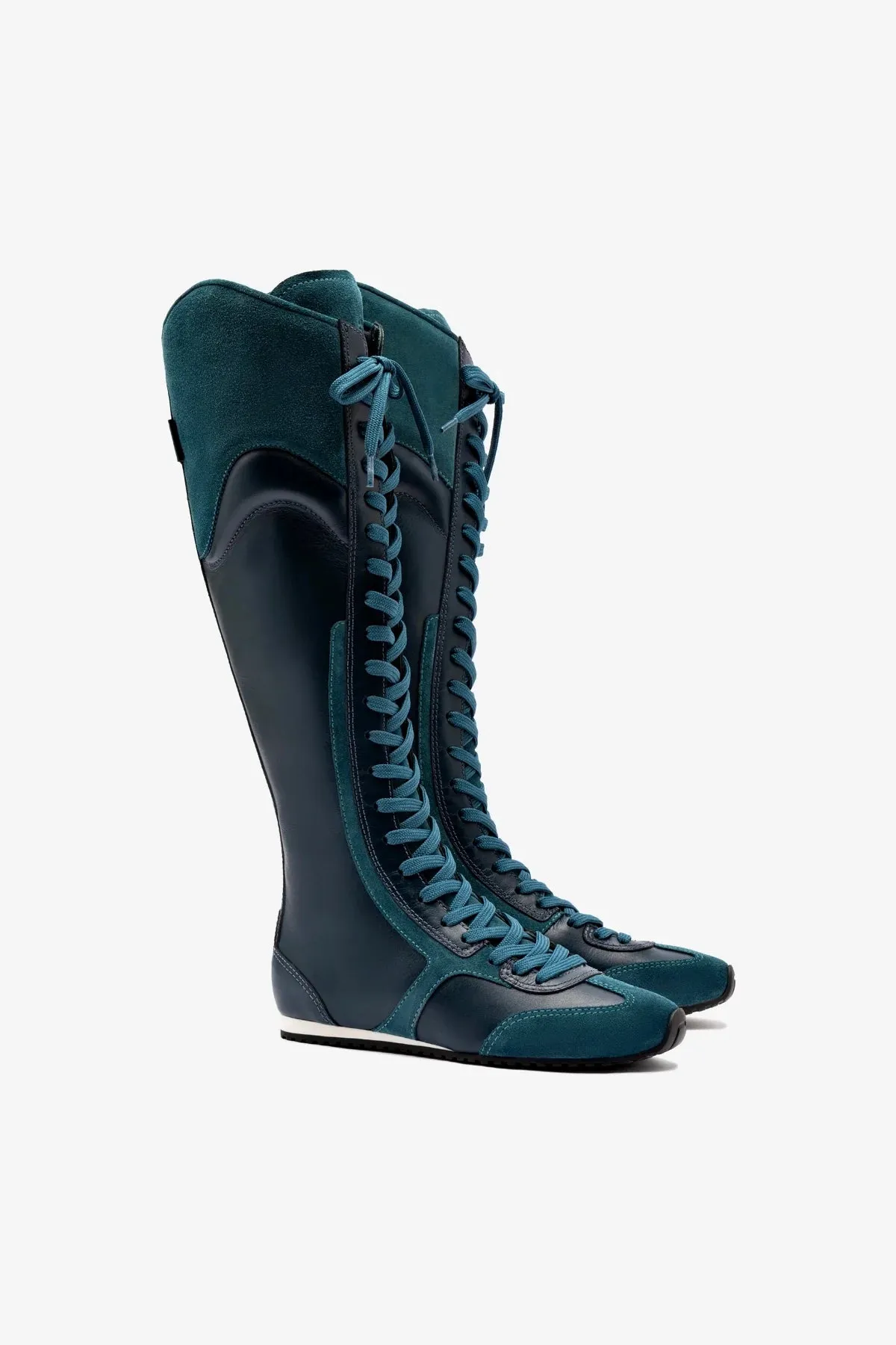 Larroudé x Jonathan Cohen Flat Hi Sneaker Boot In Teal Suede