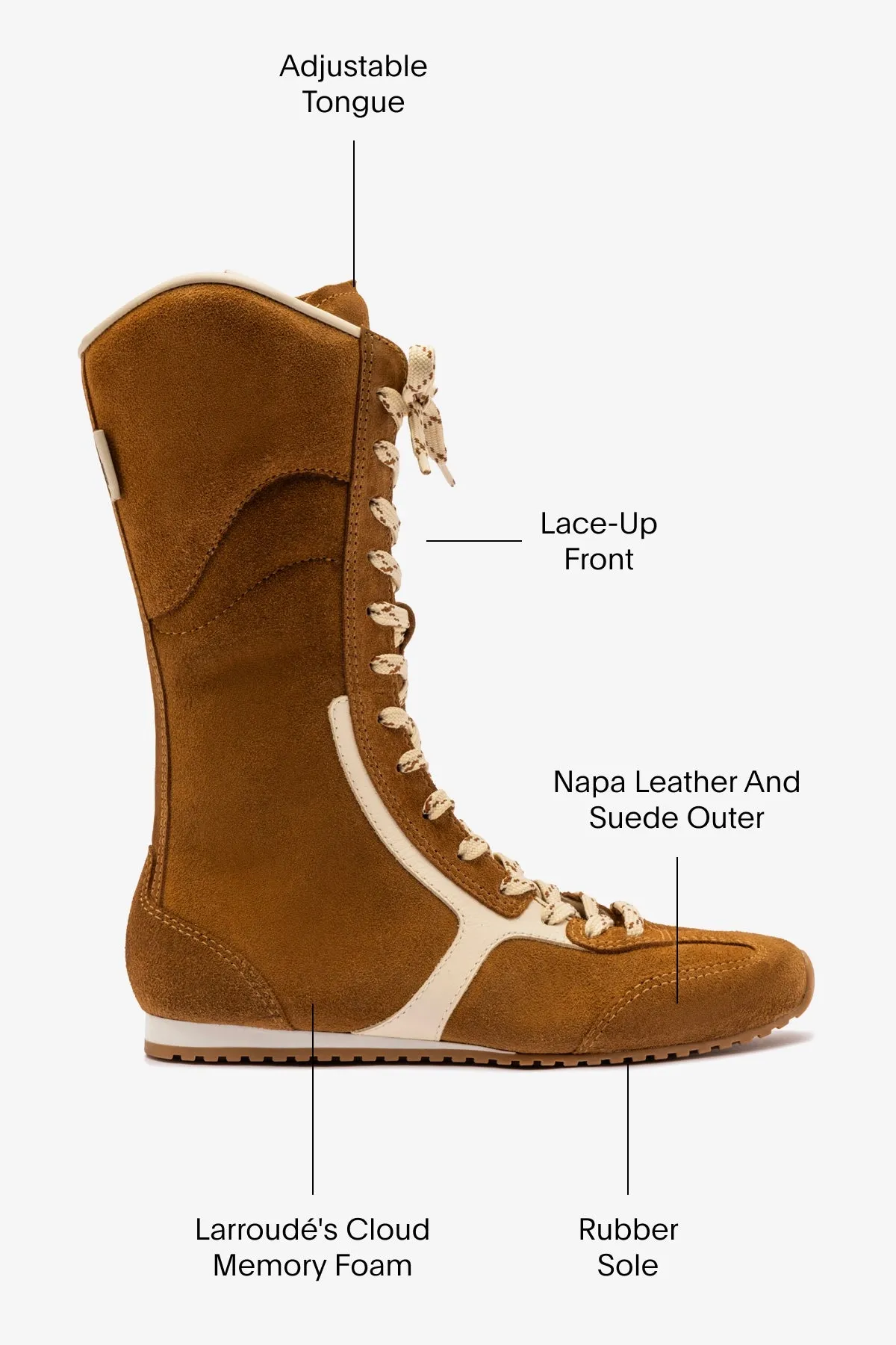 Larroudé x Jonathan Cohen Flat Lo Sneaker Boot In Russet Suede and Ivory Leather