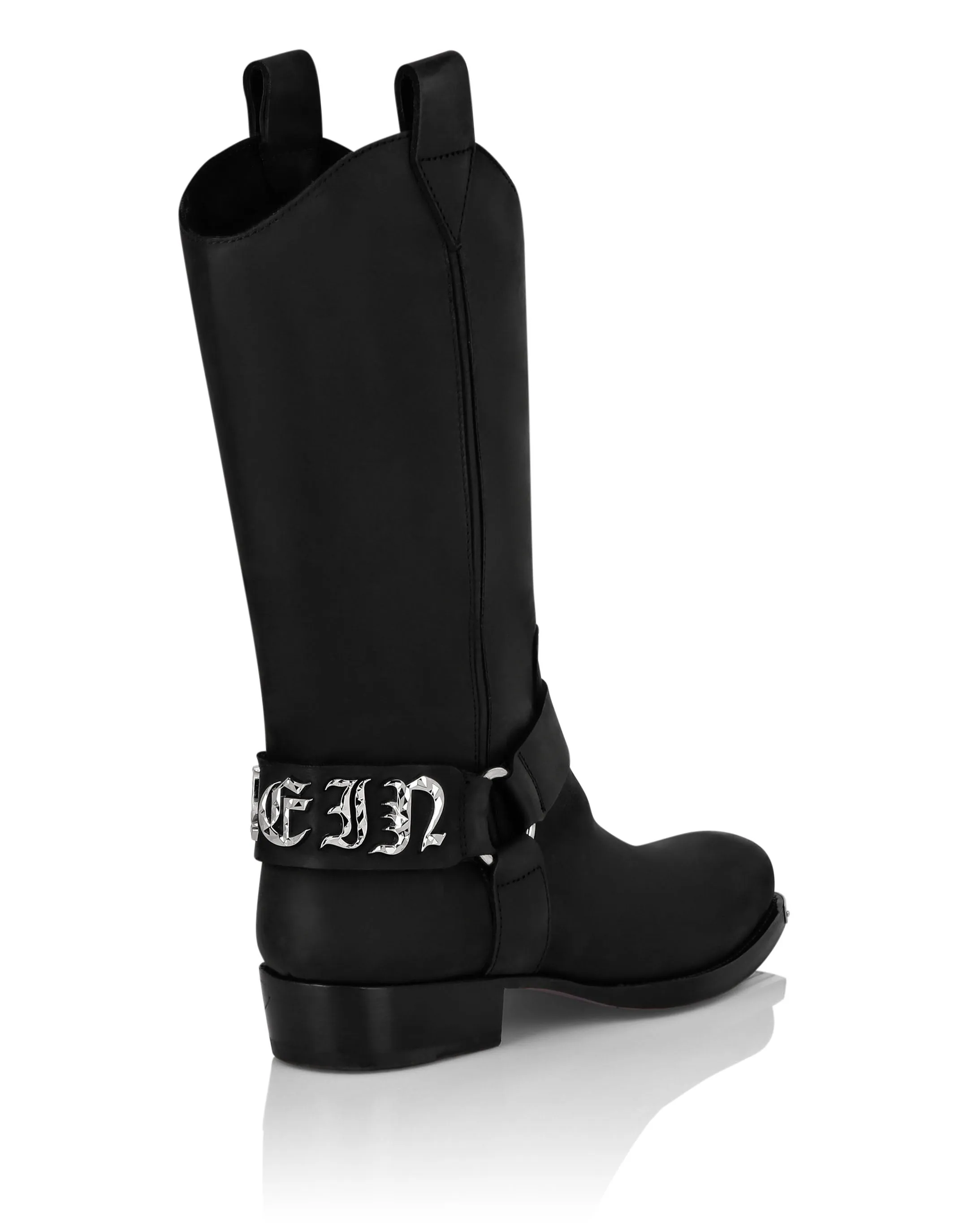 Leather Boots Flat High Gothic Plein