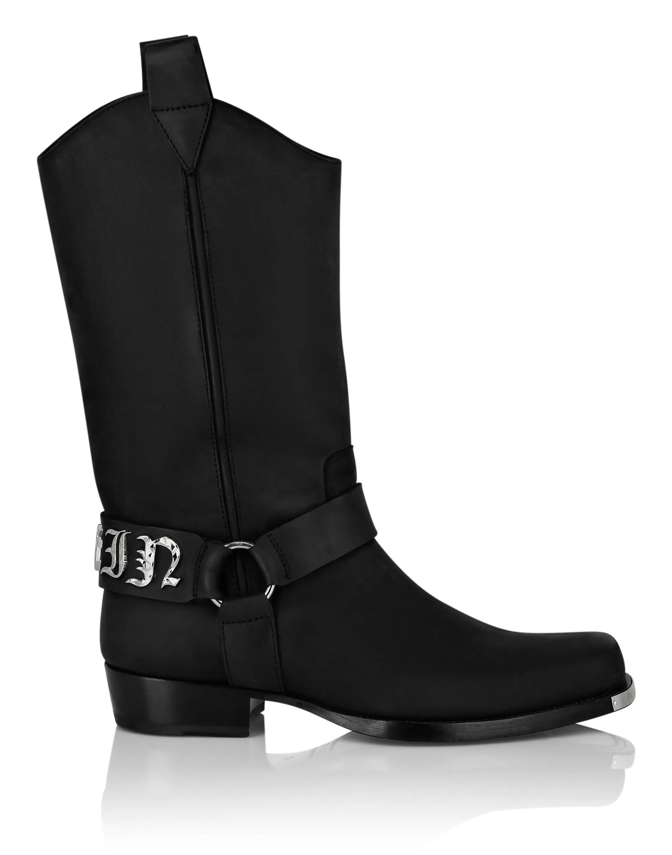 Leather Boots Flat High Gothic Plein