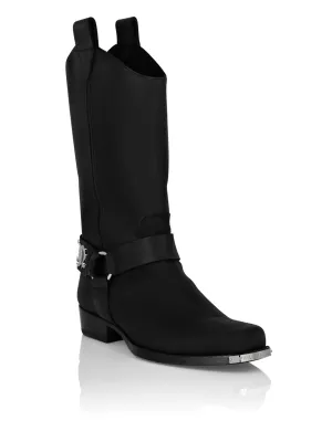 Leather Boots Flat High Gothic Plein