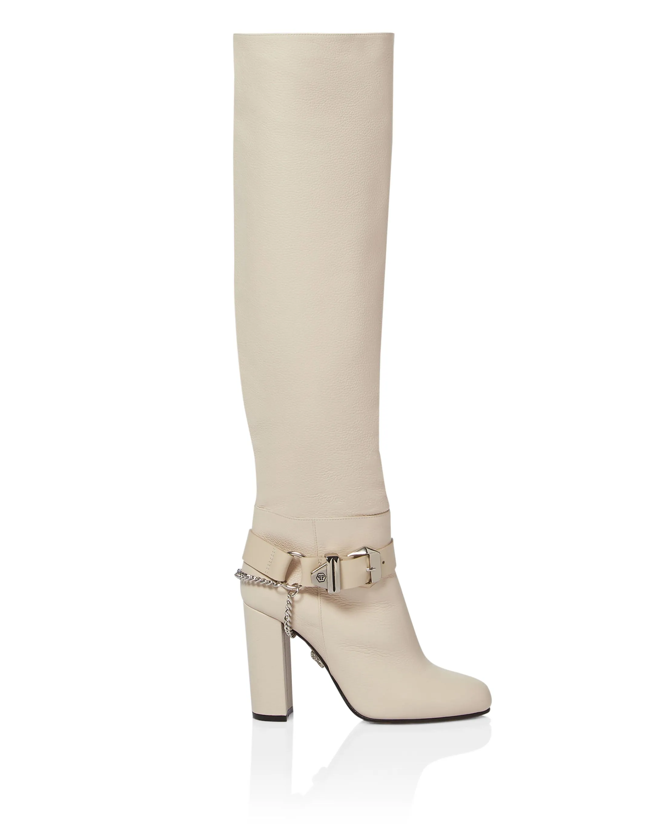 Leather Boots High Heels High Embossed Hexagon