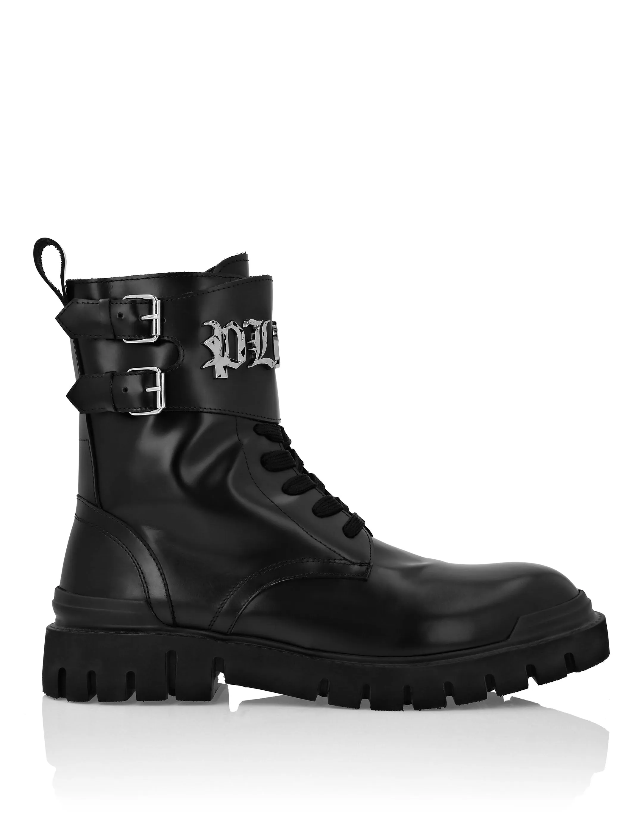 Leather Boots Mid Flat Gothic Plein
