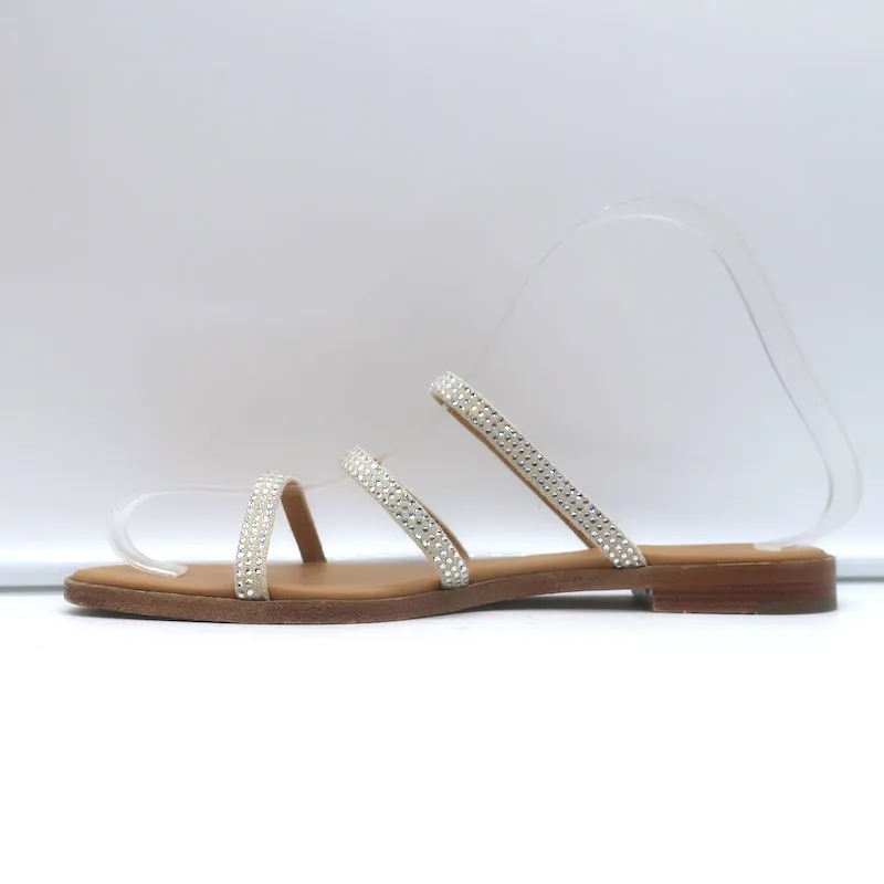 Loewe Crystal-Embellished Flat Slide Sandals Beige Suede Size 35