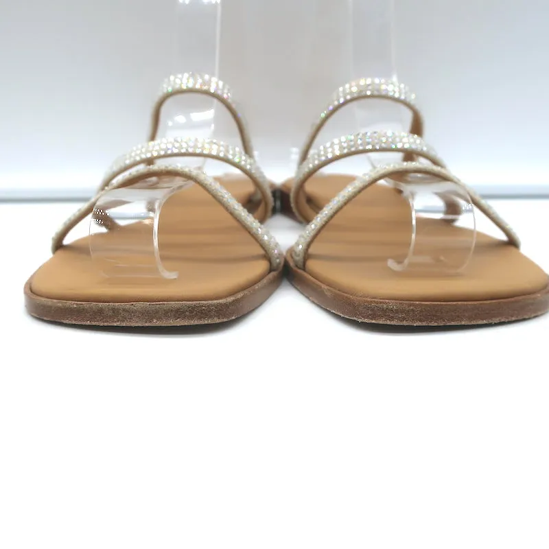 Loewe Crystal-Embellished Flat Slide Sandals Beige Suede Size 35
