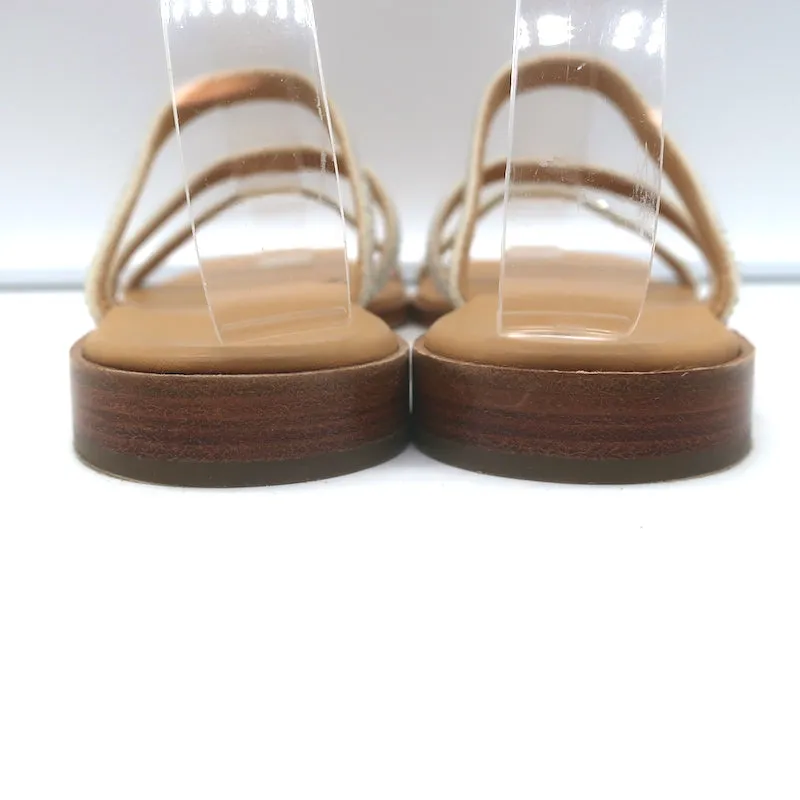 Loewe Crystal-Embellished Flat Slide Sandals Beige Suede Size 35