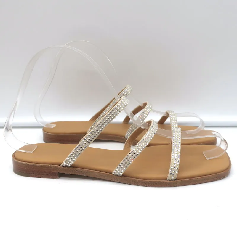 Loewe Crystal-Embellished Flat Slide Sandals Beige Suede Size 35
