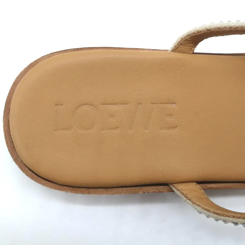 Loewe Crystal-Embellished Flat Slide Sandals Beige Suede Size 35